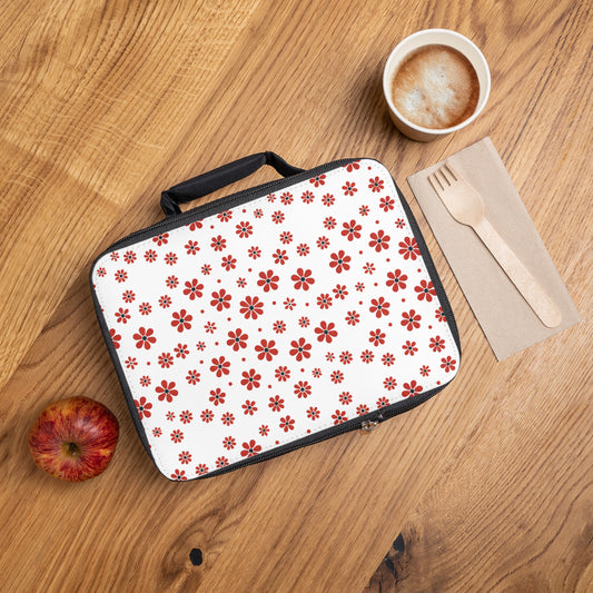 Floral Polka Dots in Red Blossoms - Lunch Bag