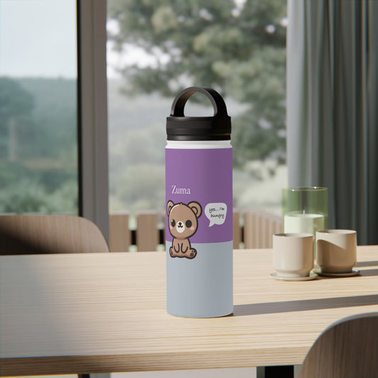 Zuma the Bear - Kawaii Designs - Steel Water Bottle Tumbler, Handle Lid