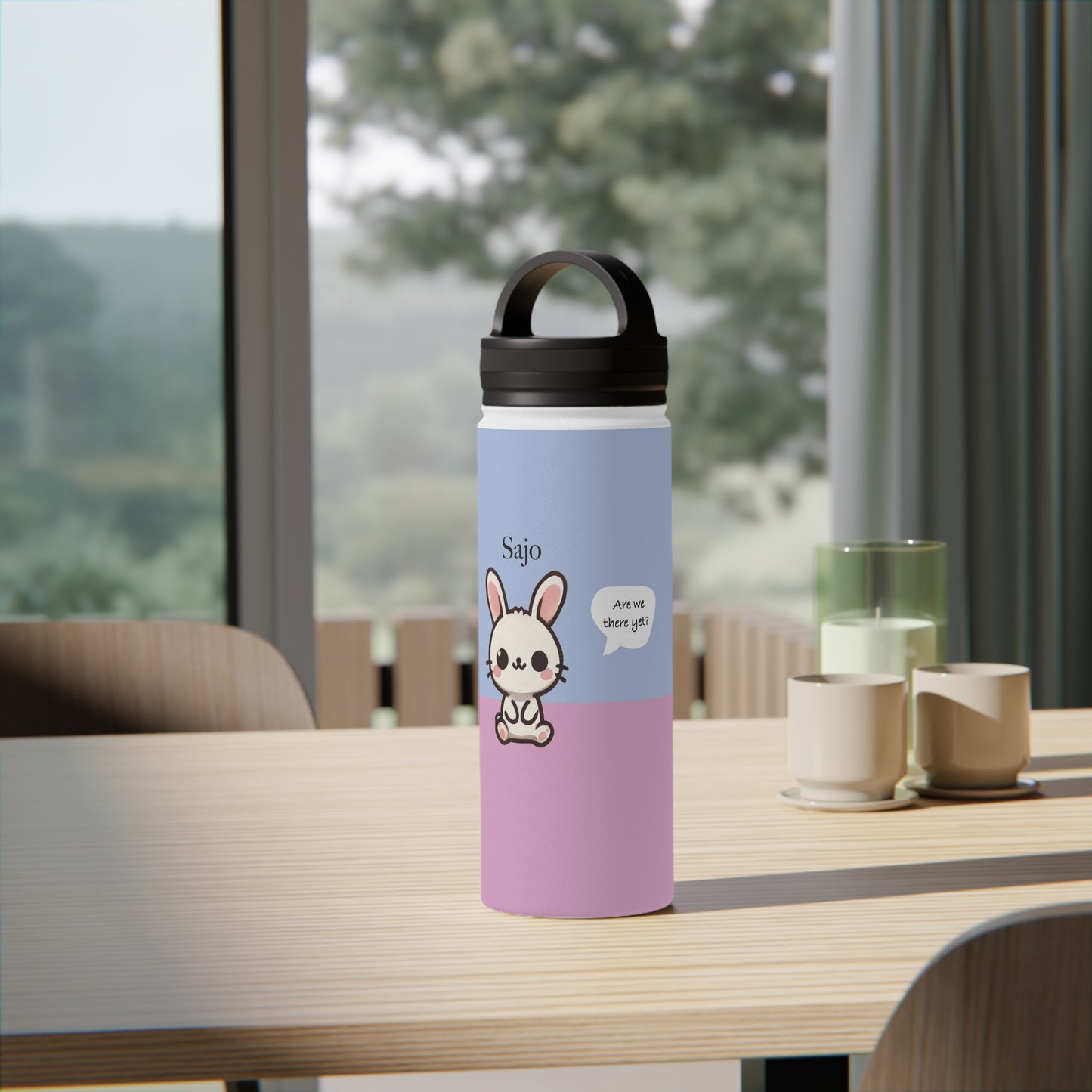 Sajo the Bunny - Kawaii Designs - Steel Water Bottle Tumbler, Handle Lid