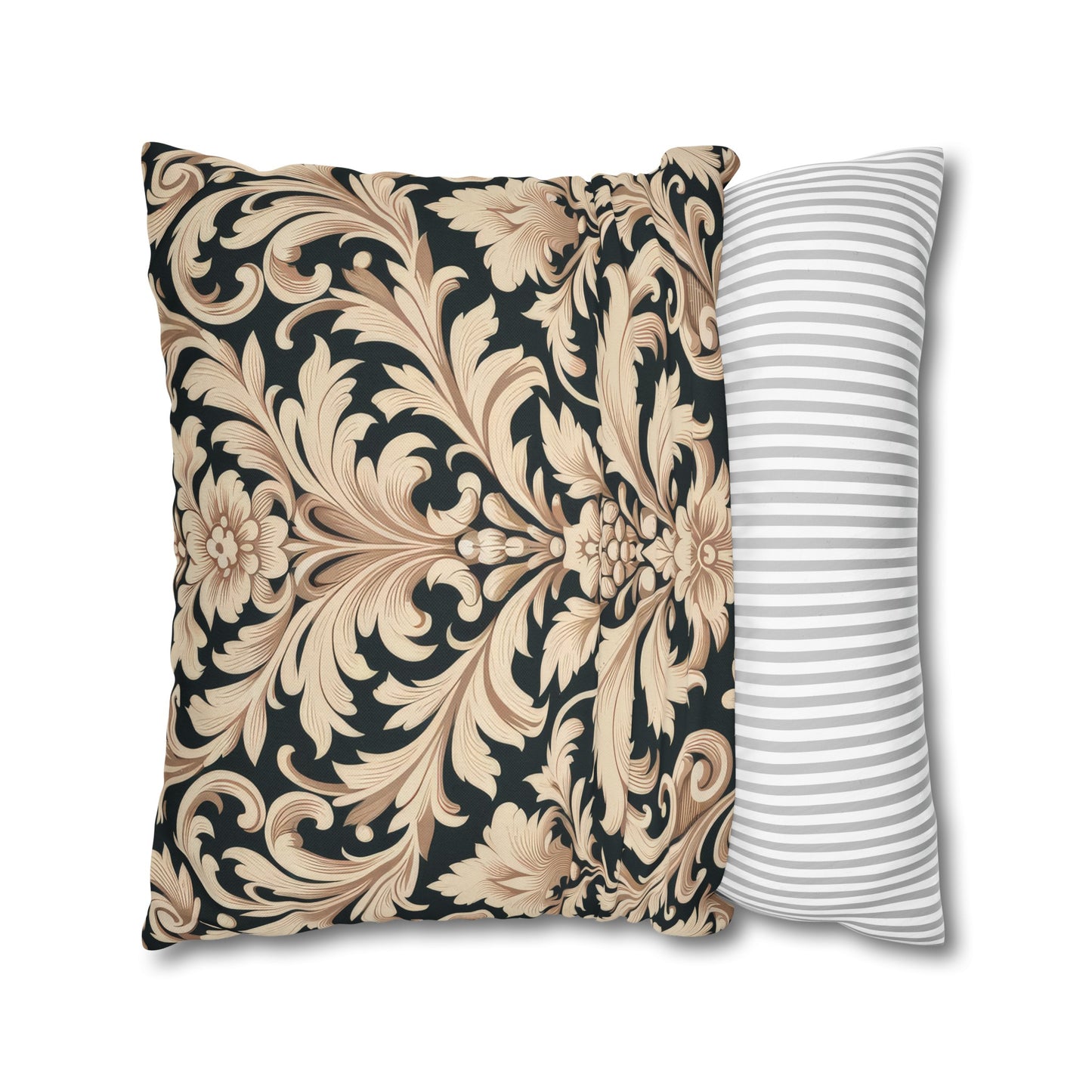 Damask in Light Brown and Black Spun Polyester Square Pillow (Pillow and Pillowcase)