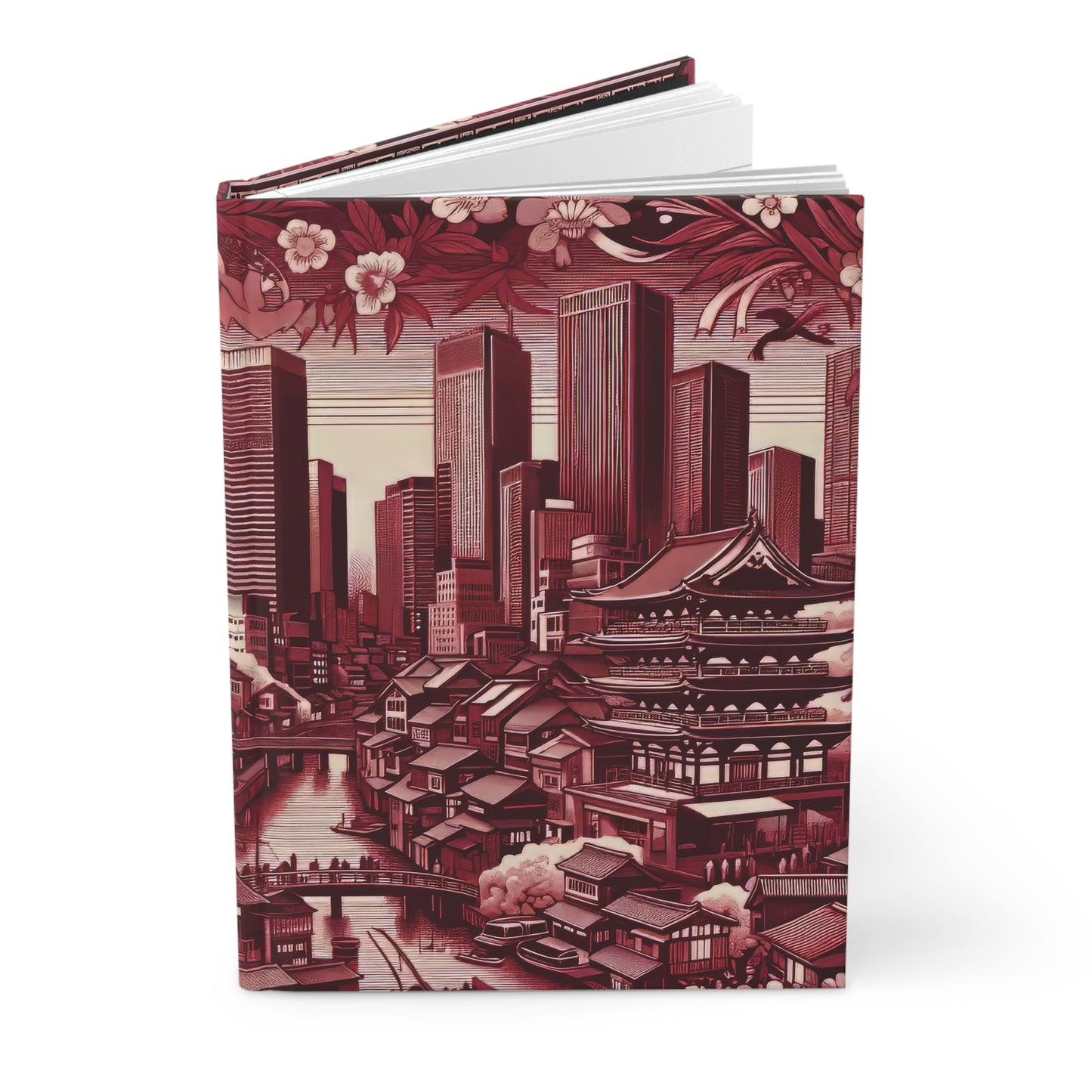 Tokyo Urban City Scape in Toile de Jouy - Hardcover Journal Notebook Matte #tokyo