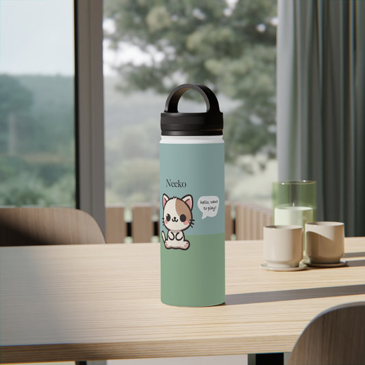 Neeko the Kitty Cat - Kawaii Designs - Steel Water Bottle Tumbler, Handle Lid