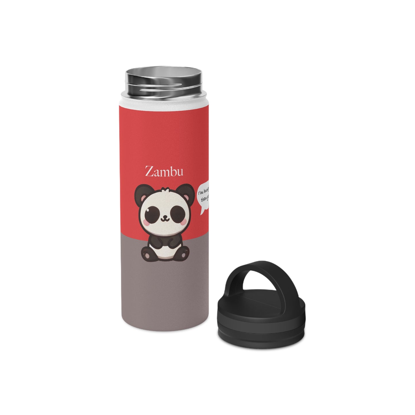 Zambu the Panda - Kawaii Designs - Steel Water Bottle Tumbler, Handle Lid