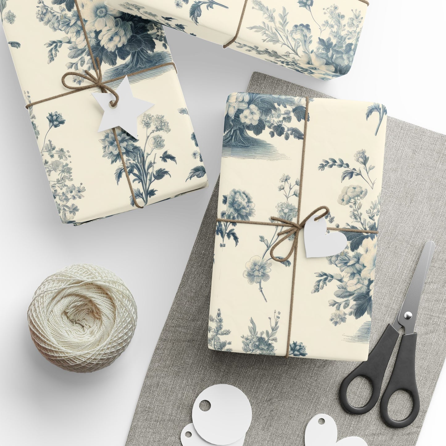 Bouquet Toile de Jouy in Light Cerulean and Ecru Wrapping Paper 30"x 72"