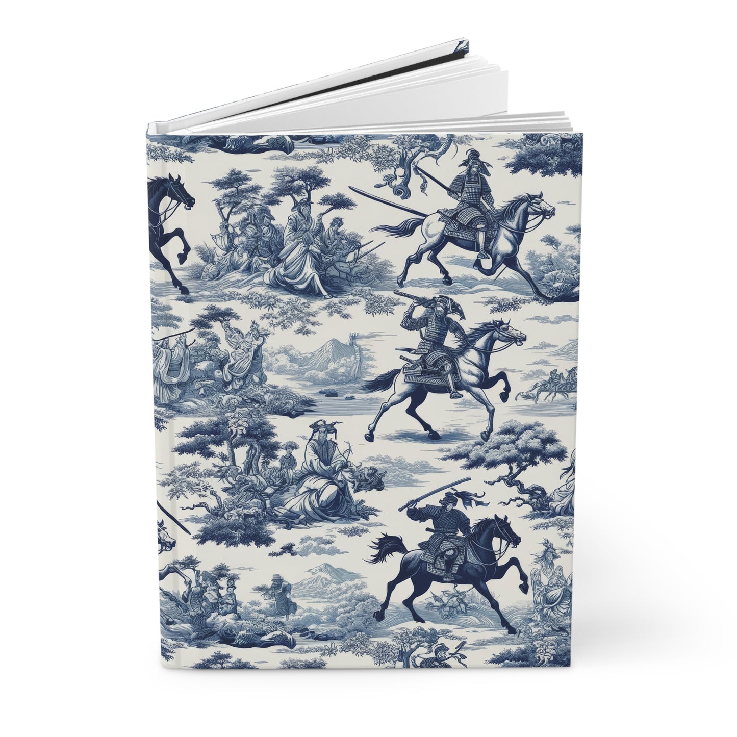 Japanese Feudal Warriors in Toile de Jouy - Hardcover Journal Notebook Matte