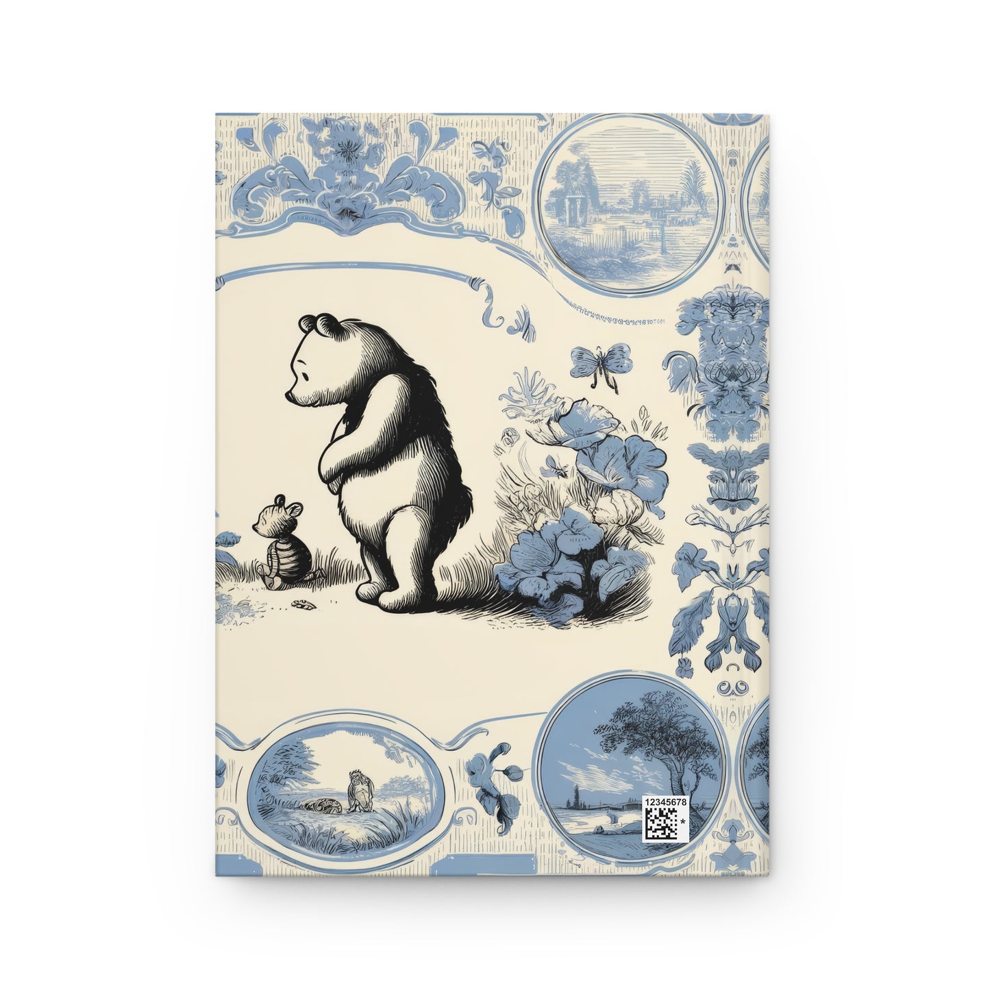 Winnie the Pooh and Roo Looking at Flowers in Toile de Jouy - Hardcover Journal Notebook Matte