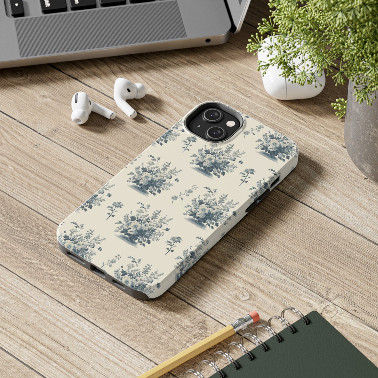 Bouquet Toile de Jouy in Light Cerulean - Samsung and iPhone Tough Phone Case