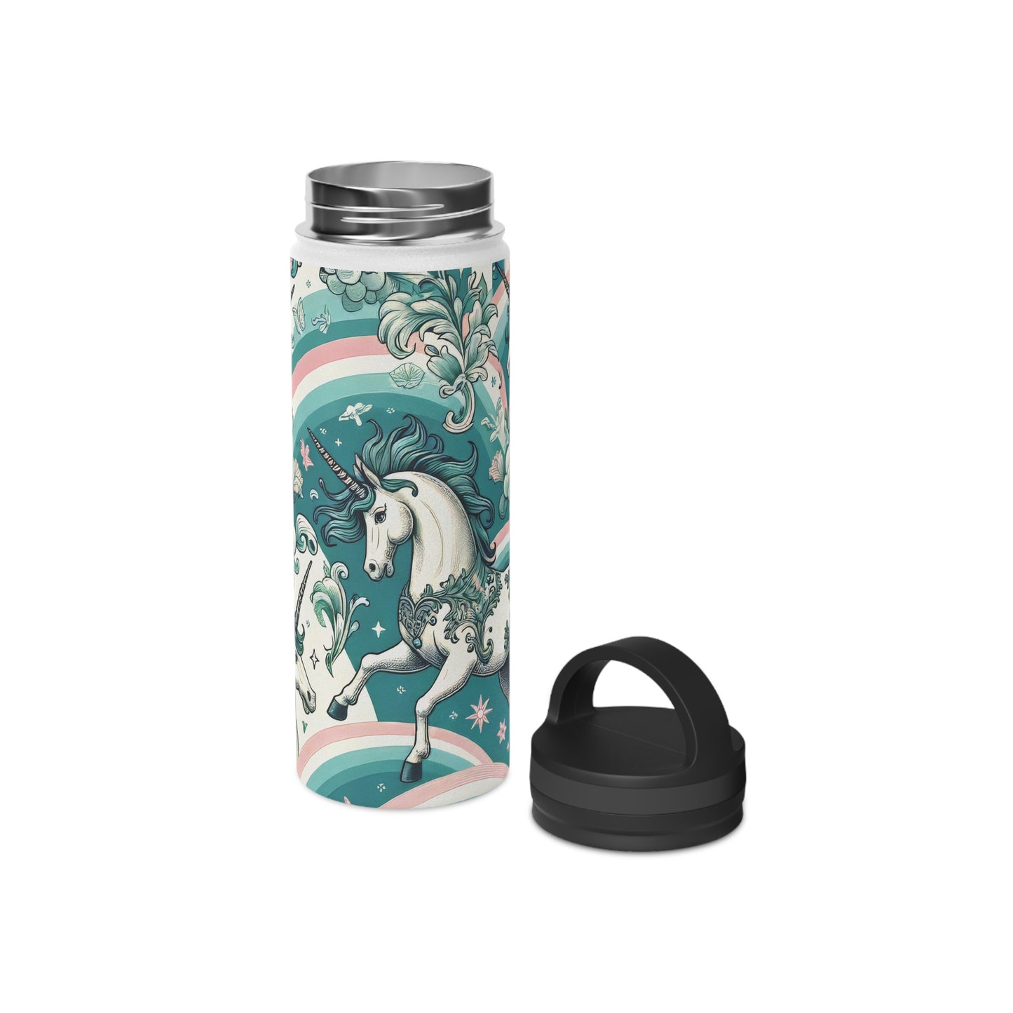 Unicorns and Rainbows Majestic - Steel Water Bottle Tumbler, Handle Lid