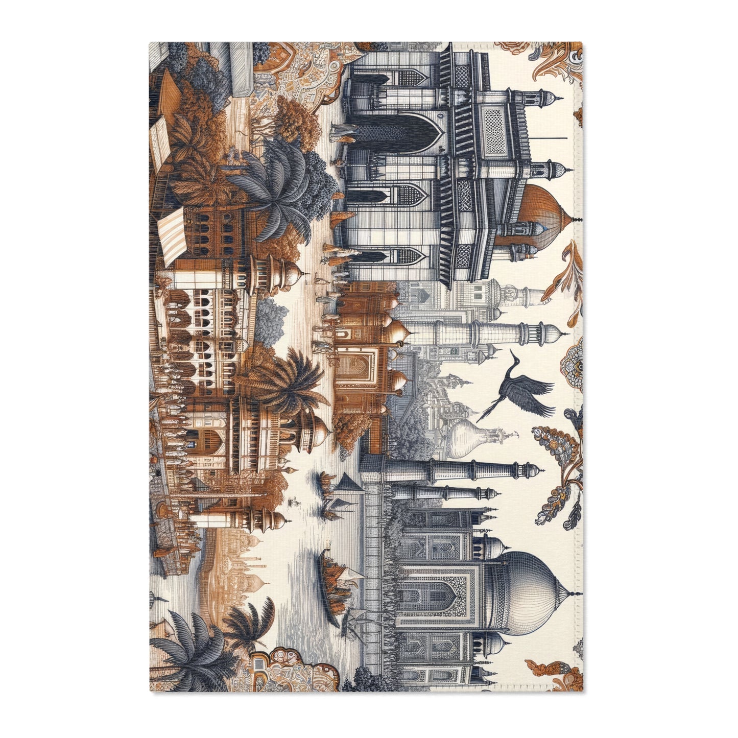 Mumbai and Taj Mahal India - Toile de Jouy - Area Rug - Sink Mat - Welcome Mat - 24x36 inches