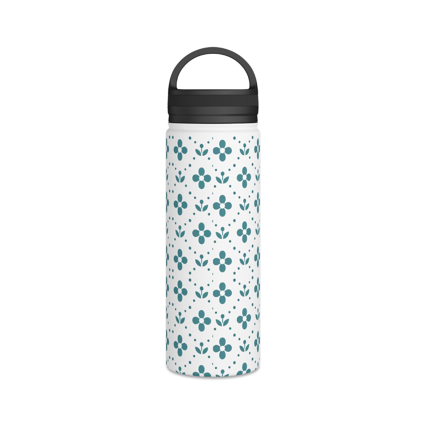 Floral Polka Dots in Turquoise - Steel Water Bottle Tumbler, Handle Lid