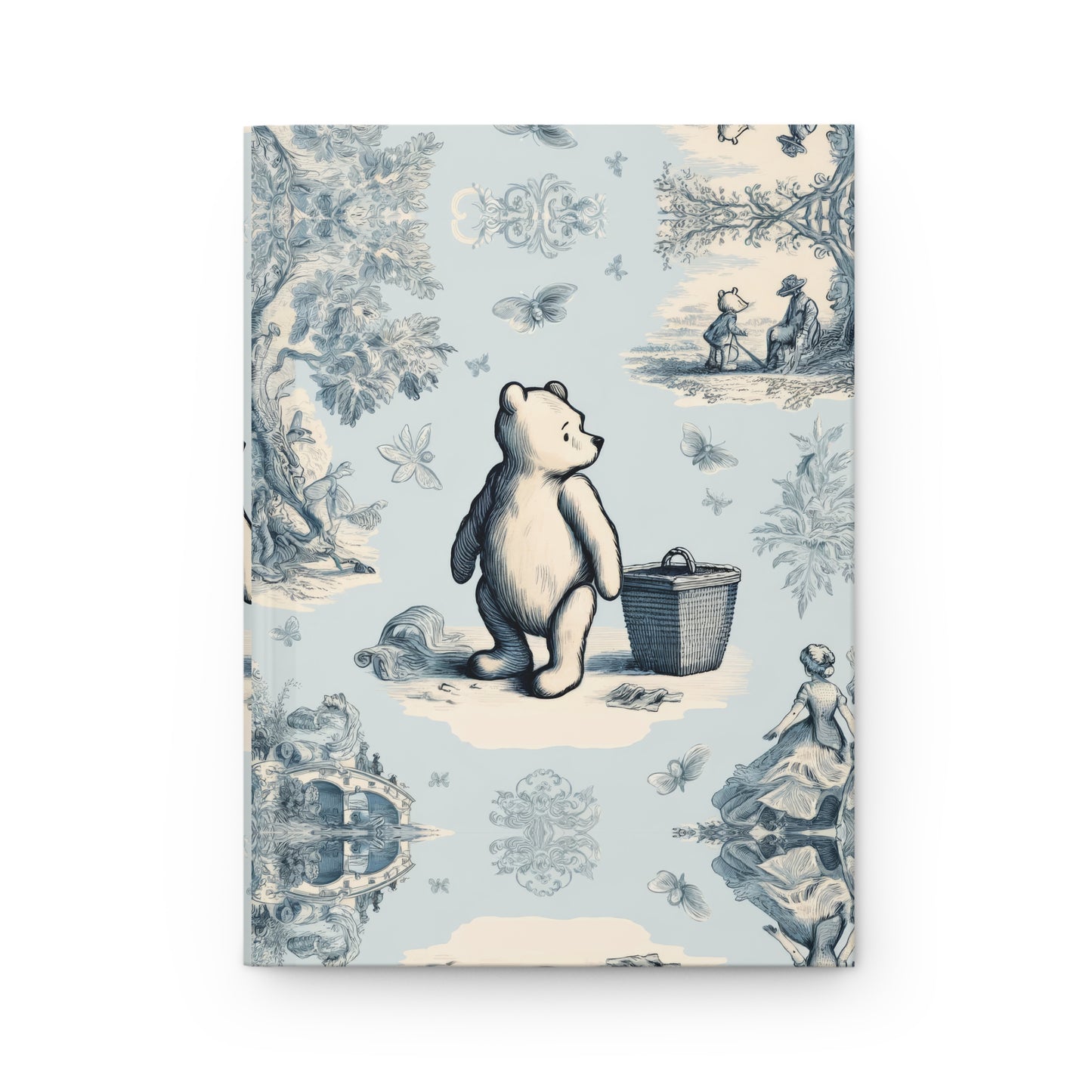 Winnie the Pooh Being Cautious in Toile de Jouy - Hardcover Journal Notebook Matte