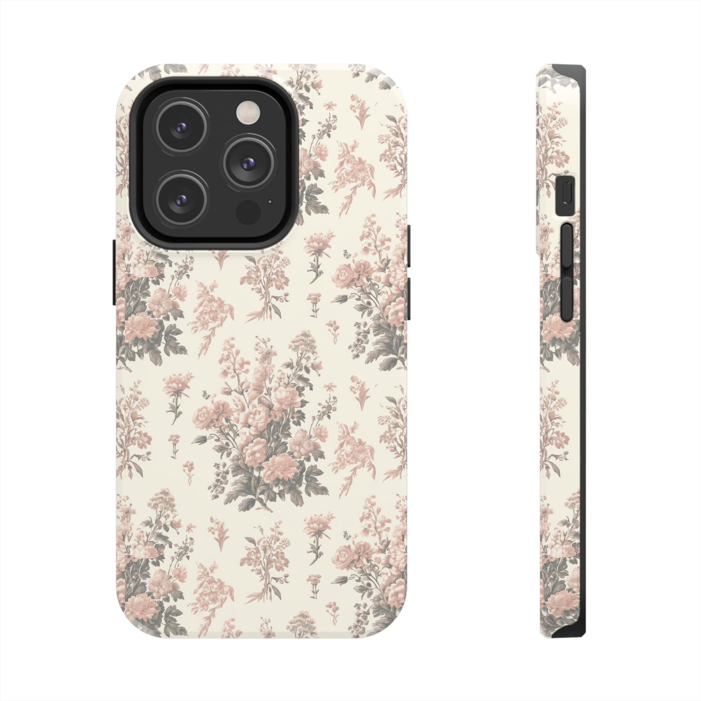 Bouquet Toile de Jouy in Pink and Grey - Samsung and iPhone Tough Phone Case