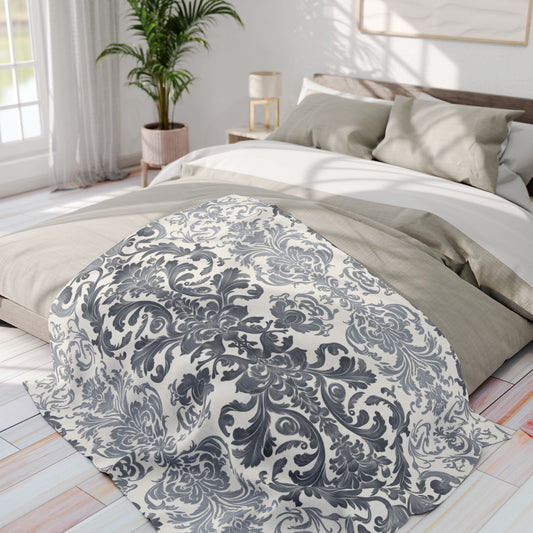 Damask in Grey Two Tone - Arctic Fleece Blanket 50"x60"