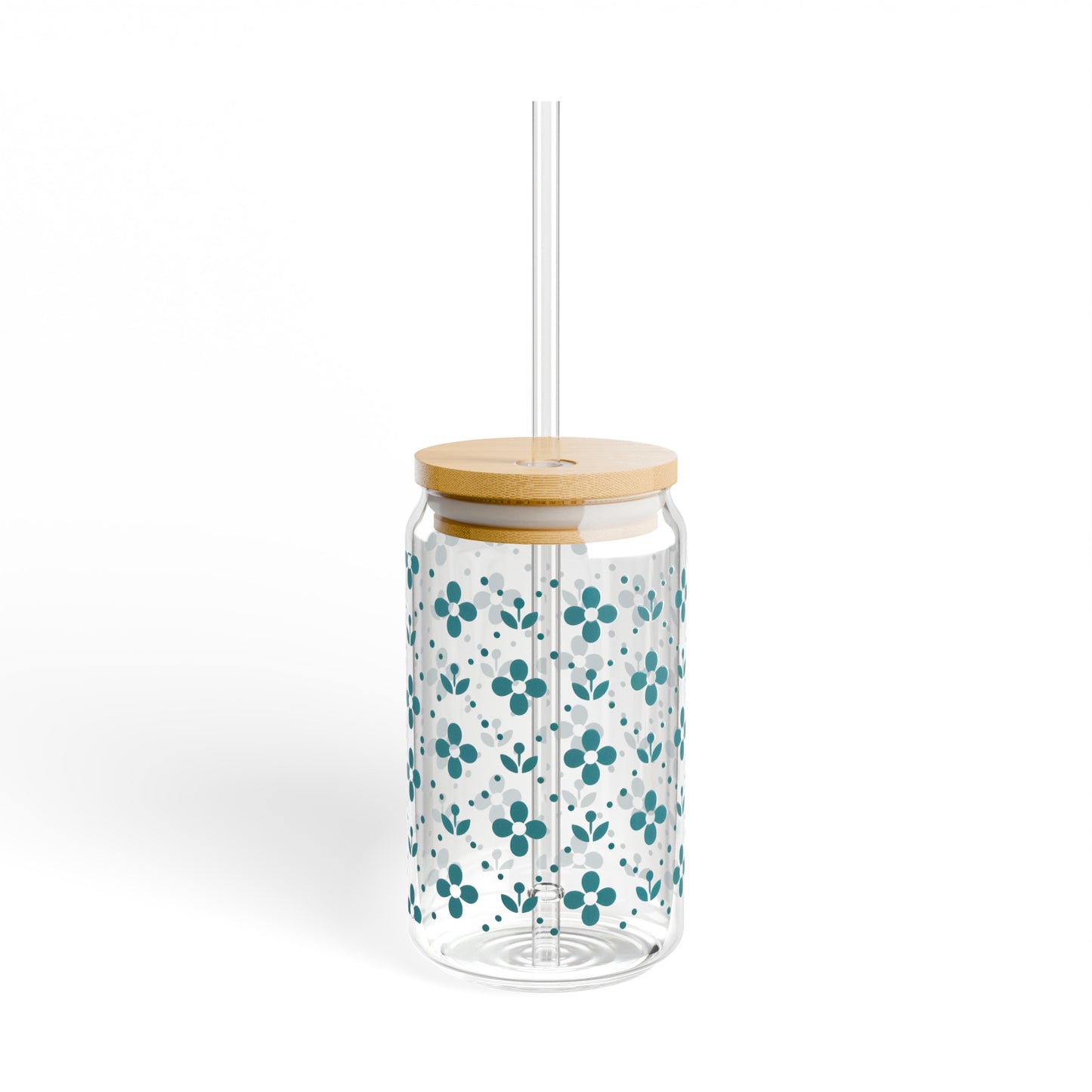 Floral Polka Dots in Turquoise Sipper Glass, 16oz