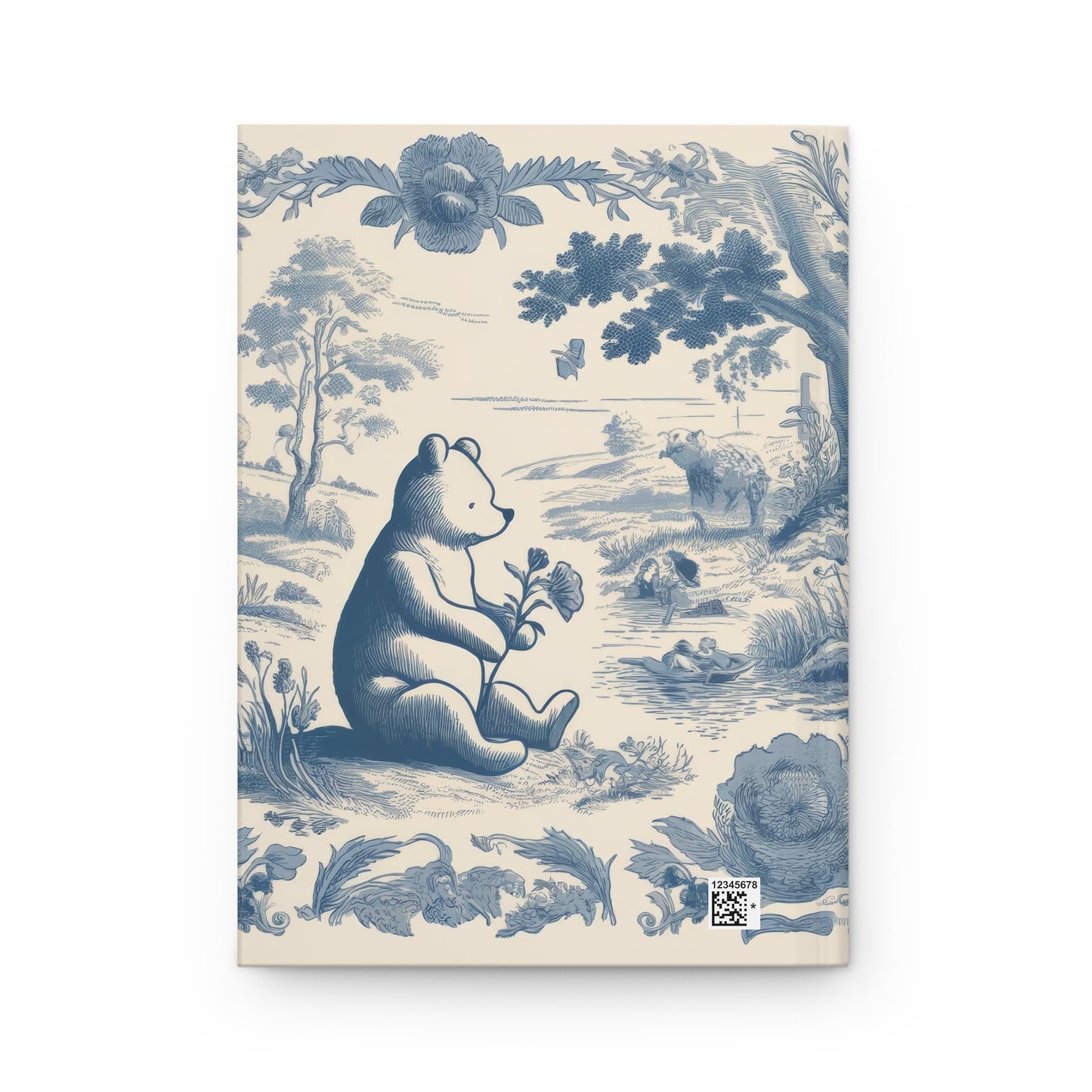 Winnie the Pooh Smelling the Flowers in Toile de Jouy - Hardcover Journal Notebook Matte