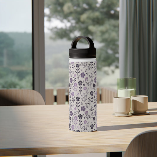 Floral Lavender - Steel Water Bottle Tumbler, Handle Lid