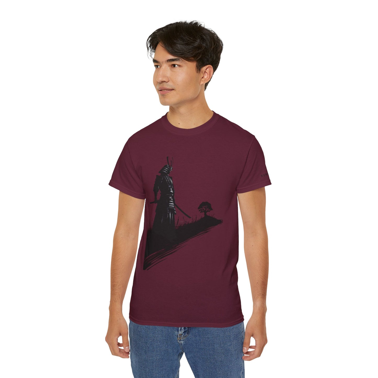 Samurai Silhouette Bonsai Contemplation Graphic Tee Shirt