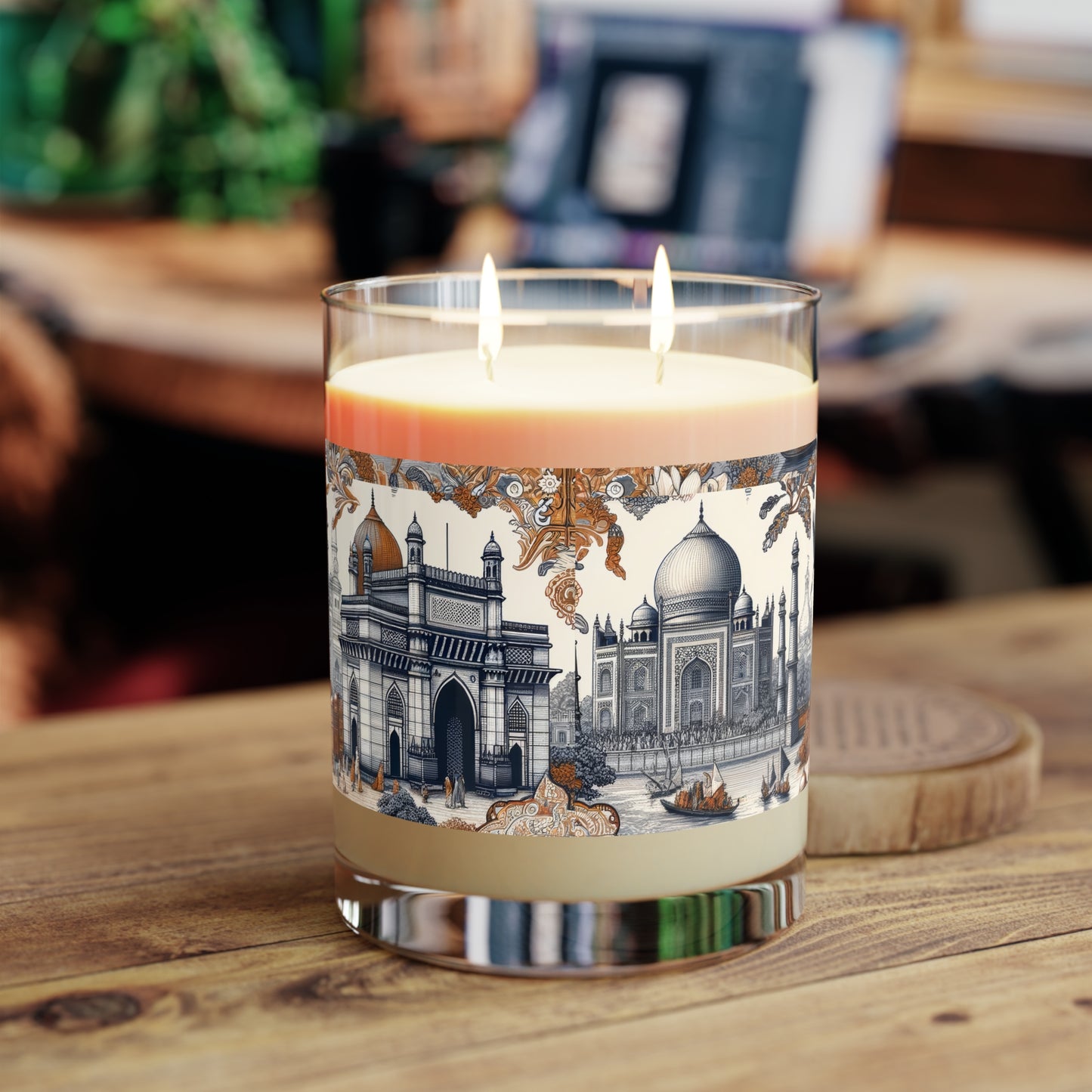 Mumbai and Taj Mahal India Scented Candle - Premium Design Printed On 11oz Glass, Not a Sticker Label