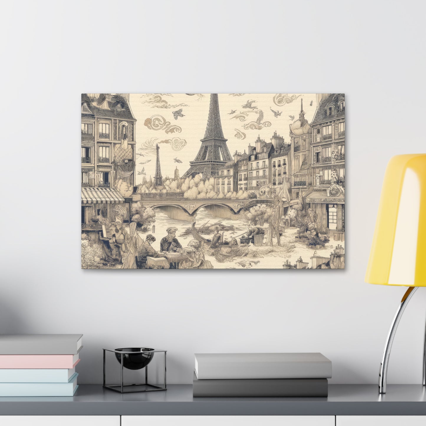 Paris France Toile de Jouy Art on Canvas Stretched: 12"x8", 24"x16, 40"x30" Sizes