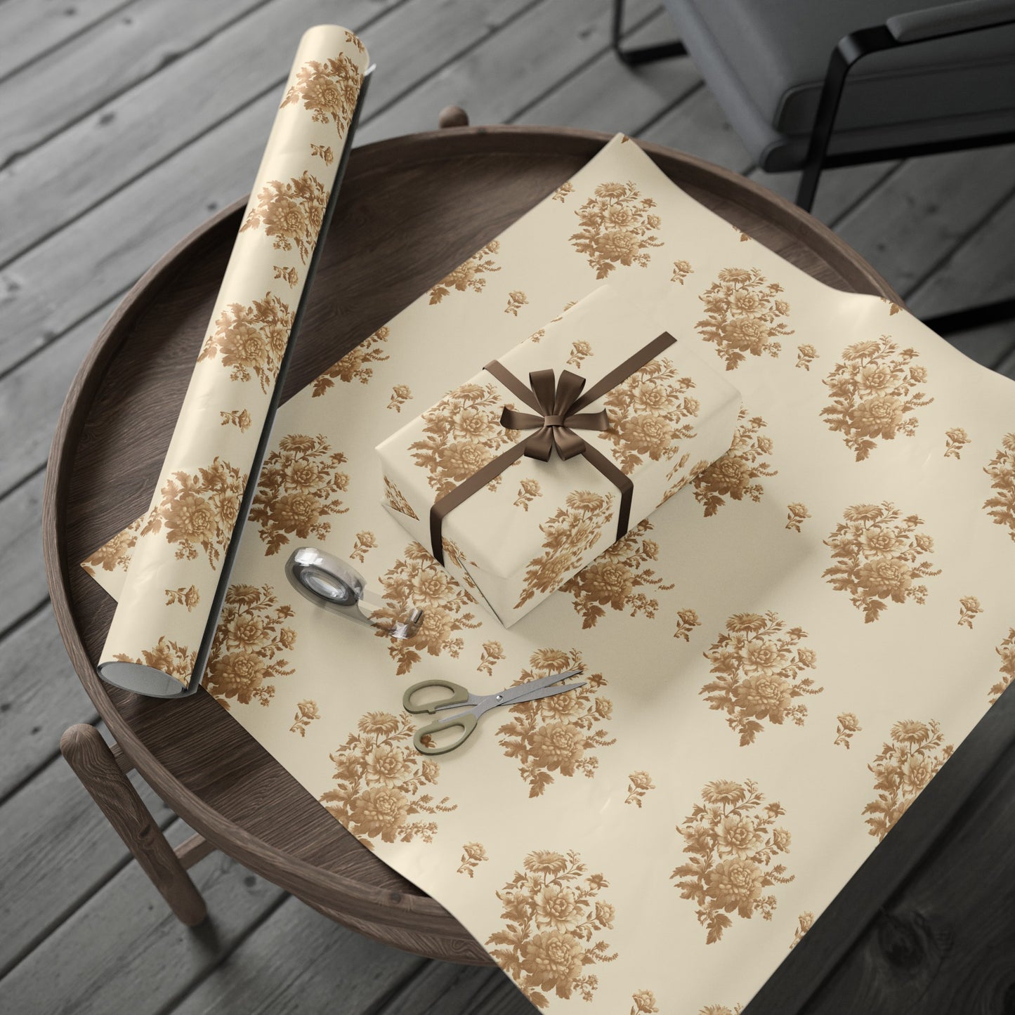 Bouquet Toile de Jouy in Brown Wrapping Paper 30"x 72"