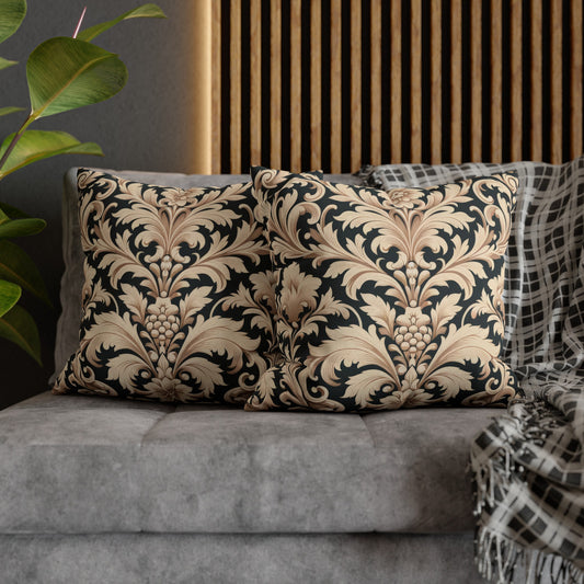 Damask in Light Brown and Black Spun Polyester Square Pillow (Pillow and Pillowcase)