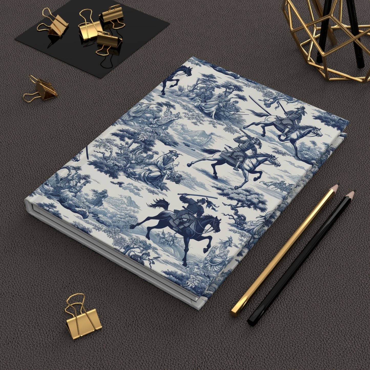 Japanese Feudal Warriors in Toile de Jouy - Hardcover Journal Notebook Matte