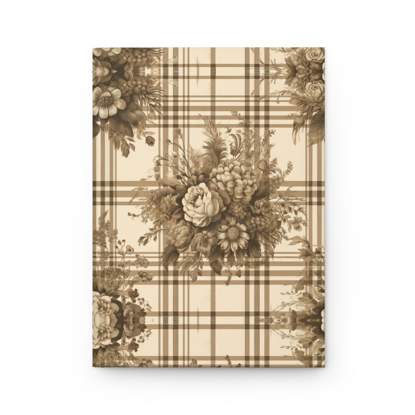 Bouquet Toile de Jouy in Brown Plaid Hardcover Journal Matte