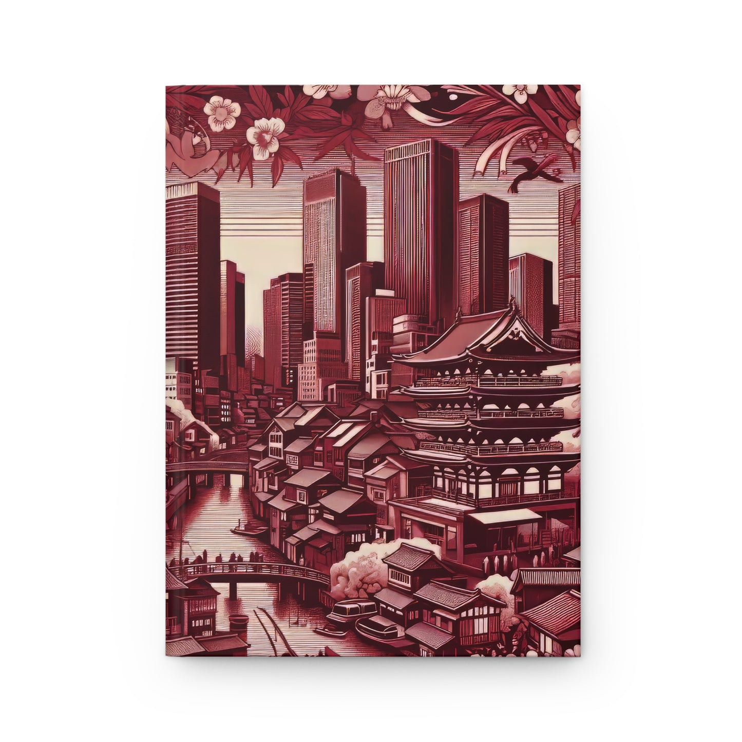 Tokyo Urban City Scape in Toile de Jouy - Hardcover Journal Notebook Matte #tokyo