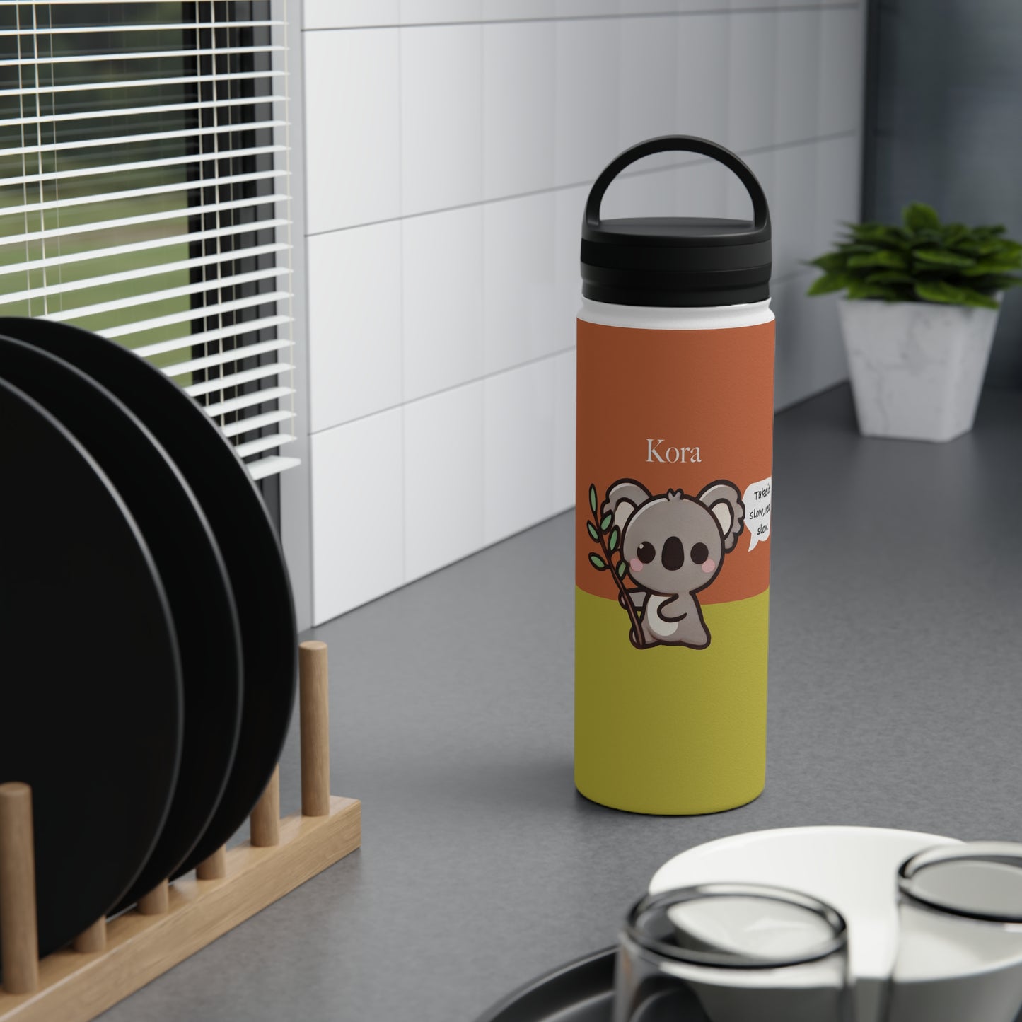 Kora the Koala - Kawaii Designs - Steel Water Bottle Tumbler, Handle Lid