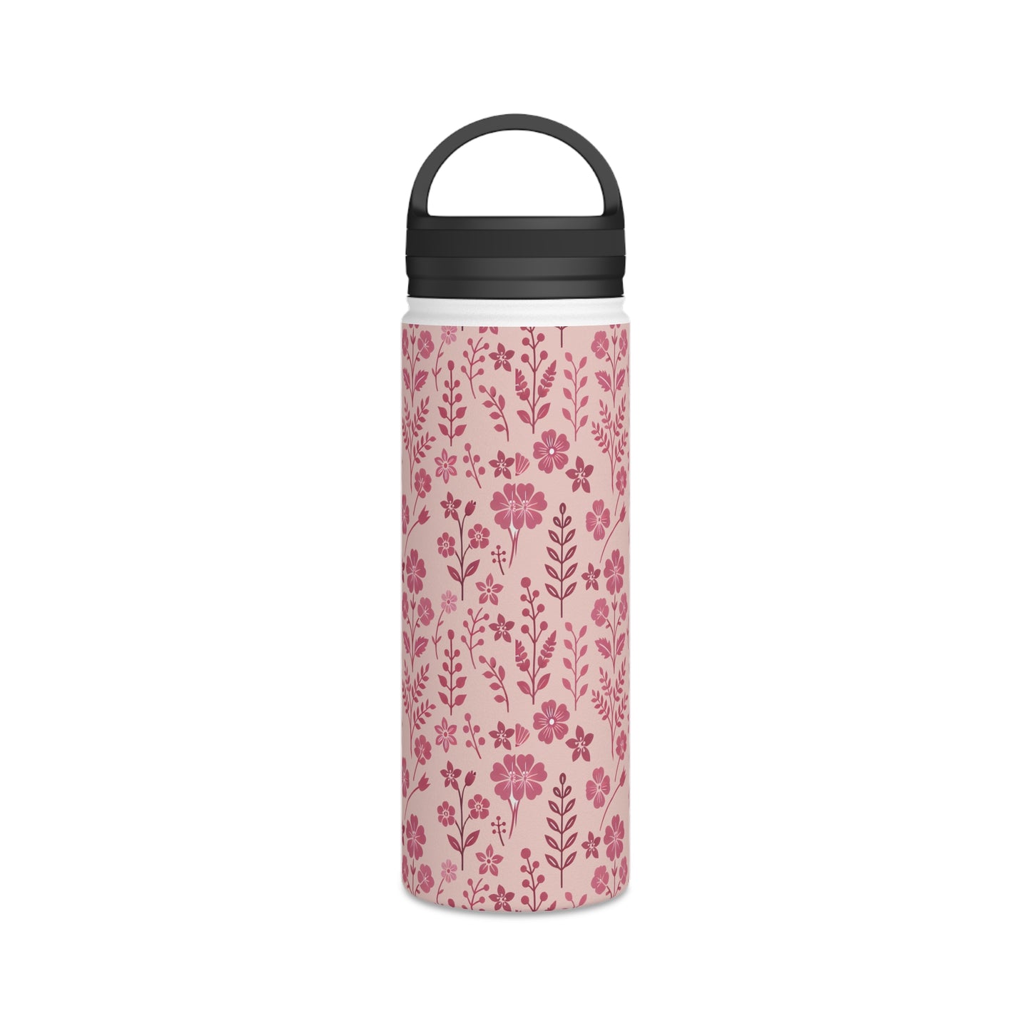 Floral Pink - Steel Water Bottle Tumbler, Handle Lid