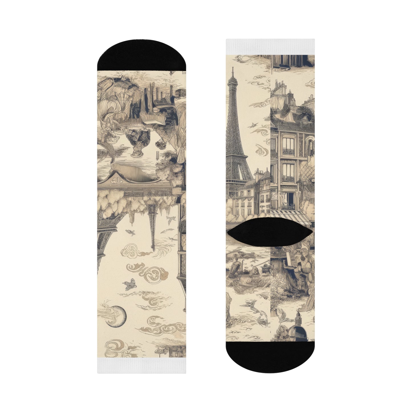 Paris France Toile de Jouy Cushioned Crew Socks - Unisex One Size