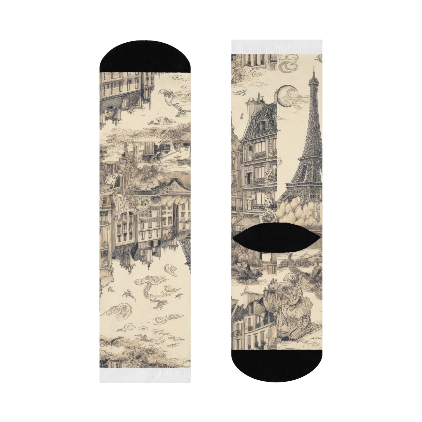 Paris France Toile de Jouy Cushioned Crew Socks - Unisex One Size