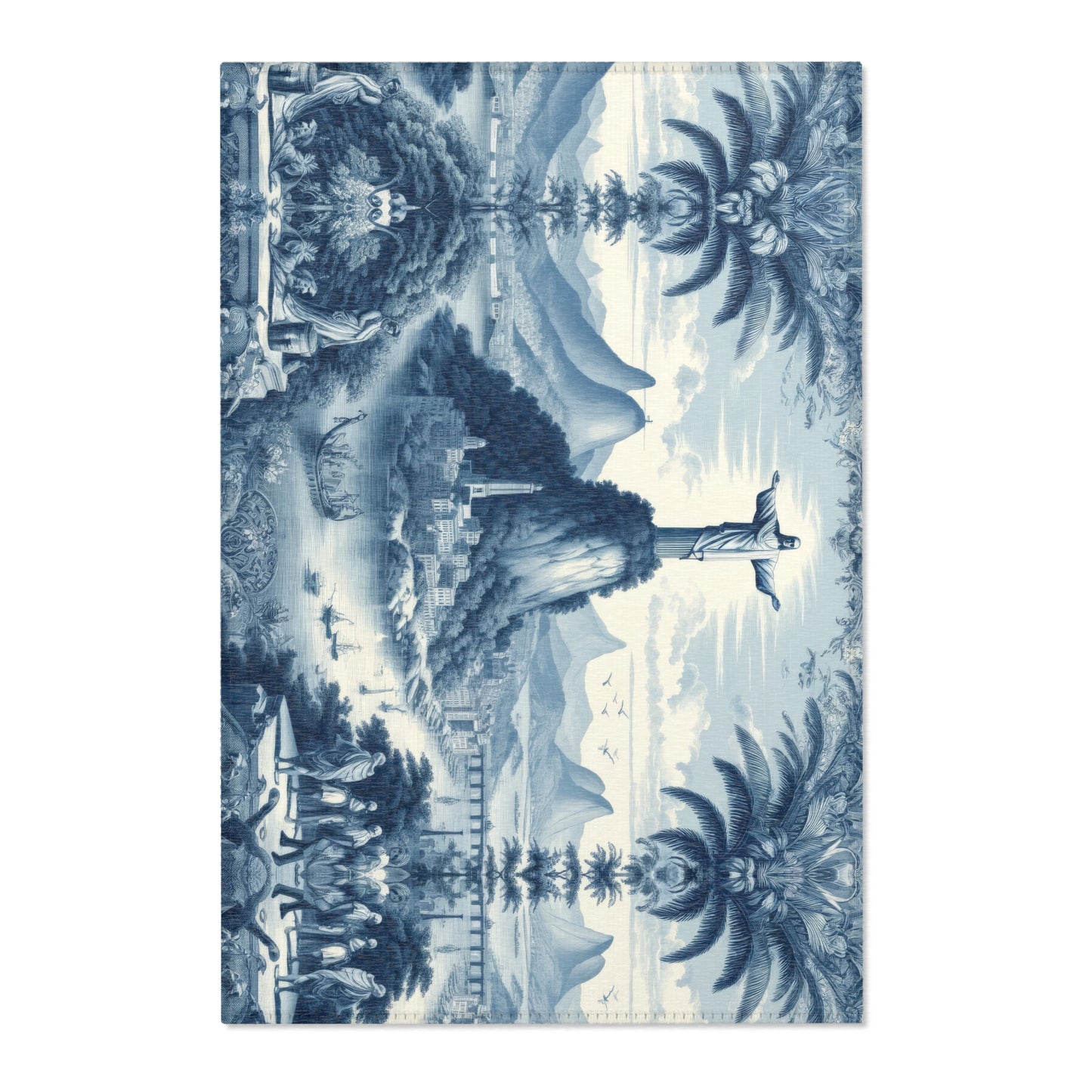 Rio de Janeiro Christ the Redeemer - Toile de Jouy - Area Rug - Sink Mat - Welcome Mat - 24x36 inches