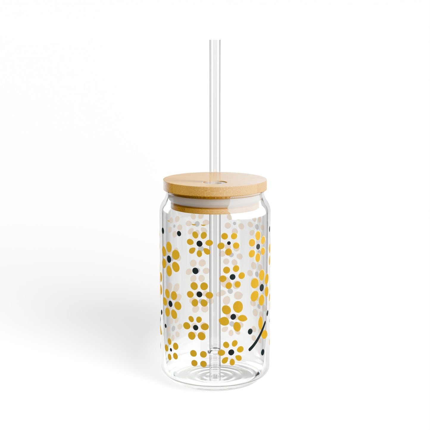 Floral Polka Dots in Yellow Sipper Glass, 16oz