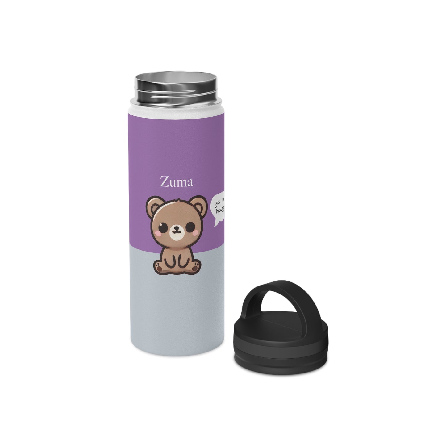 Zuma the Bear - Kawaii Designs - Steel Water Bottle Tumbler, Handle Lid