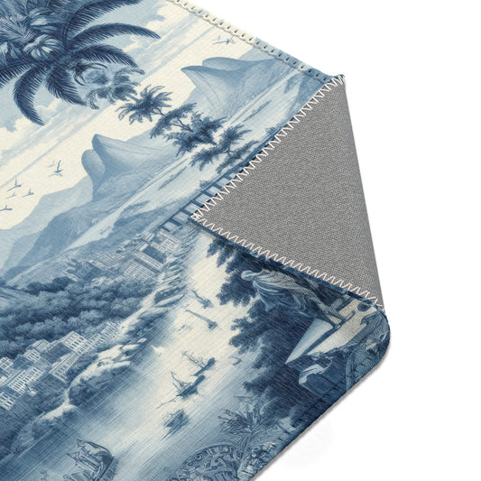 Rio de Janeiro Christ the Redeemer - Toile de Jouy - Area Rug - Sink Mat - Welcome Mat - 24x36 inches