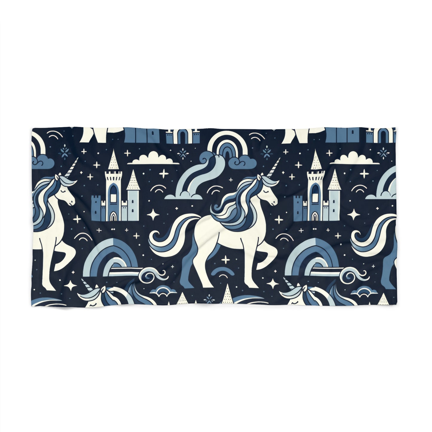 Unicorns and Rainbows in Cerulean - Beach Towel #beachtowel #summertime  #towels #rainbow #unicorn