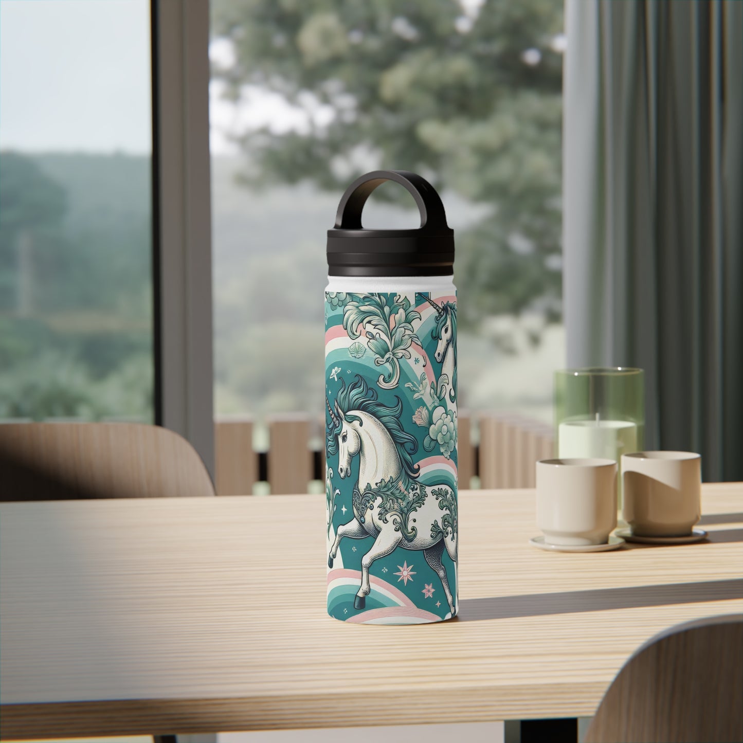 Unicorns and Rainbows Majestic - Steel Water Bottle Tumbler, Handle Lid