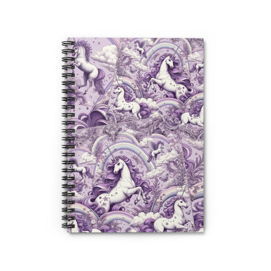 Unicorn and Rainbow in Lavender Toile de Jouy Spiral Notebook - Ruled Line