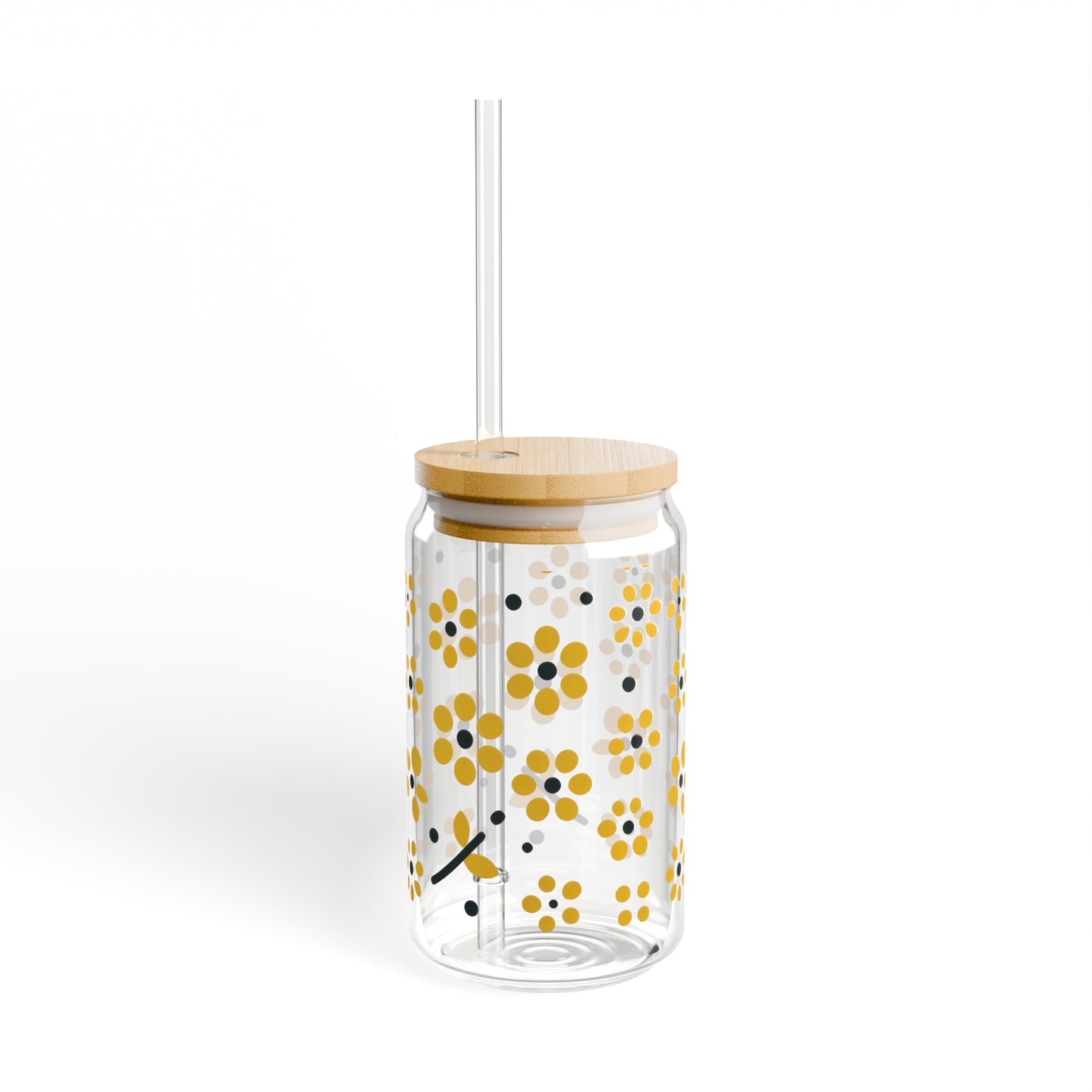 Floral Polka Dots in Yellow Sipper Glass, 16oz