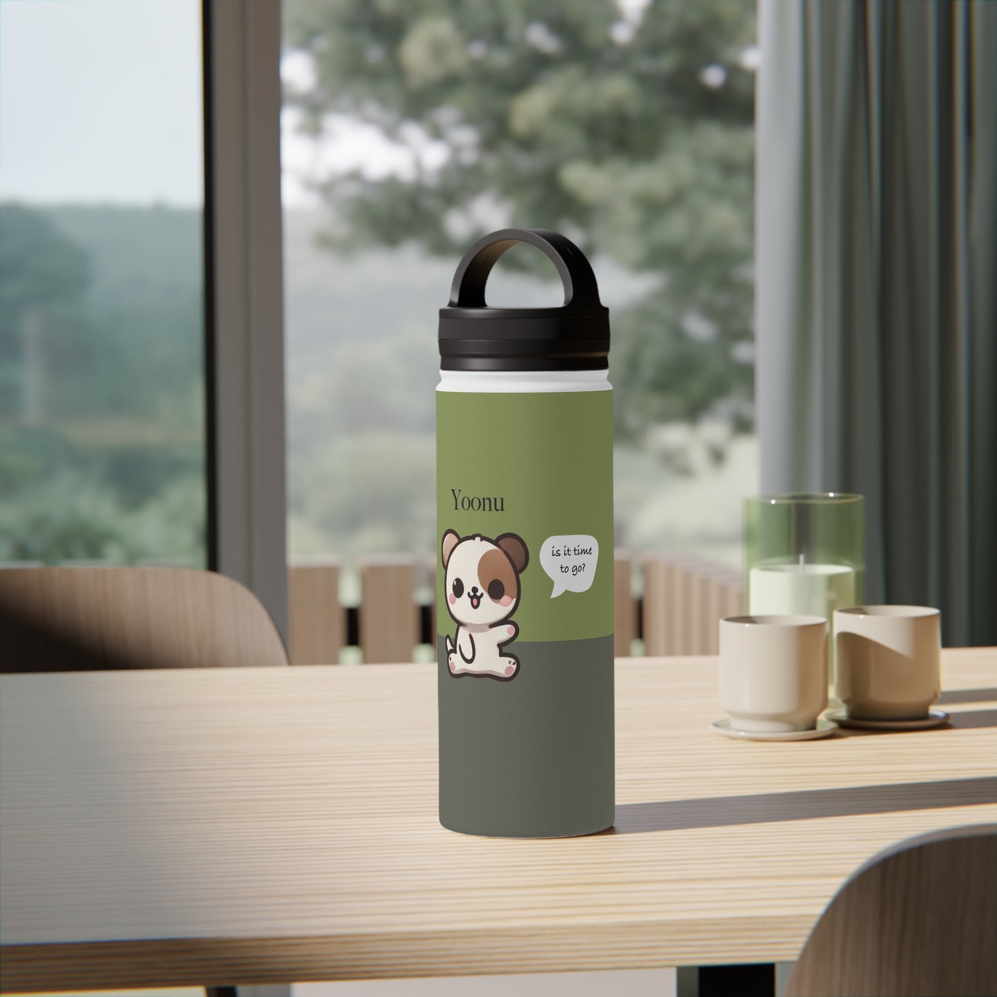 Yoonu the Puppy - Kawaii Designs - Steel Water Bottle Tumbler, Handle Lid