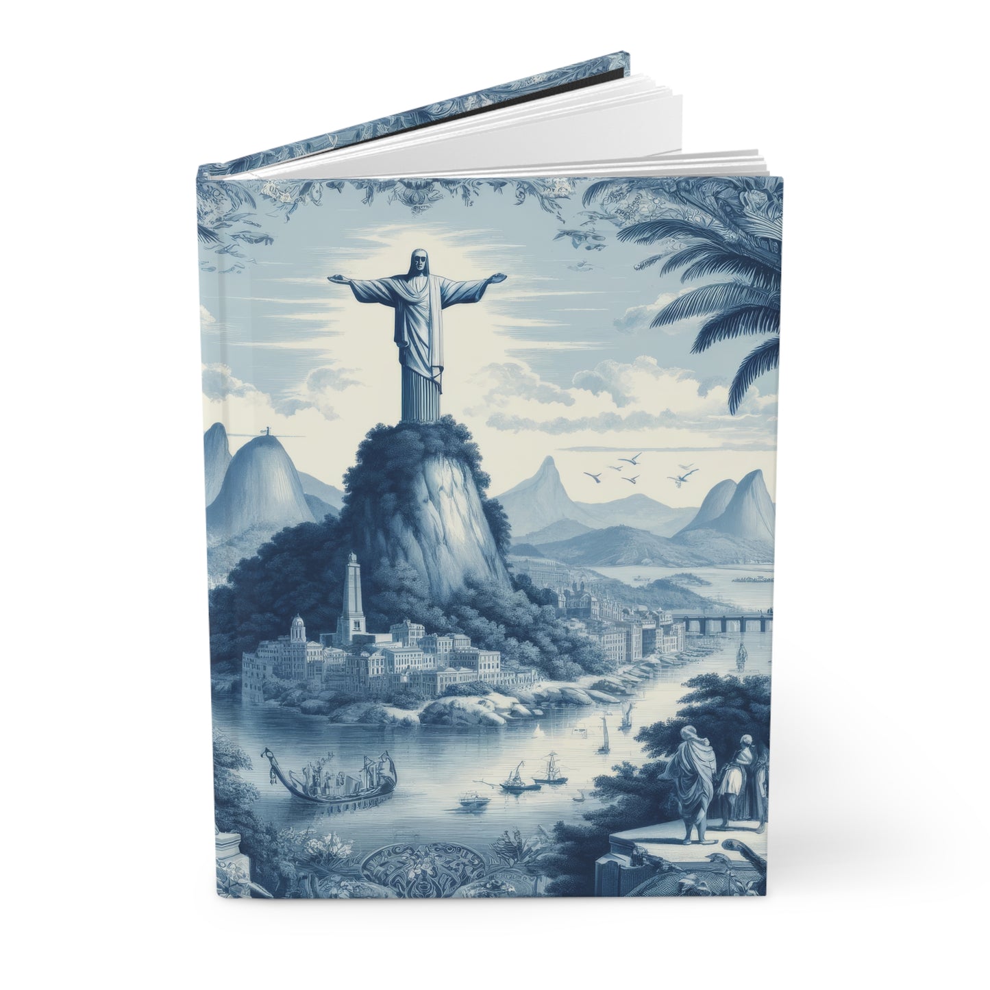 Rio de Janeiro, Christ the Redeemer in Toile de Jouy - Hardcover Journal Notebook Matte