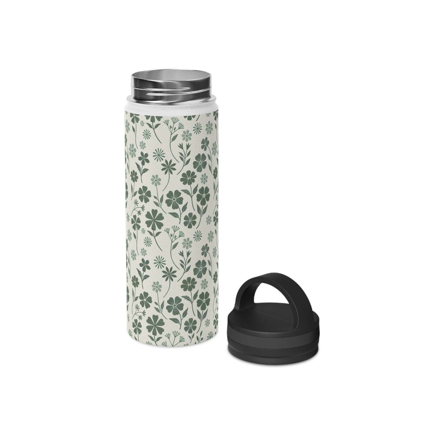 Floral Green - Steel Water Bottle Tumbler, Handle Lid