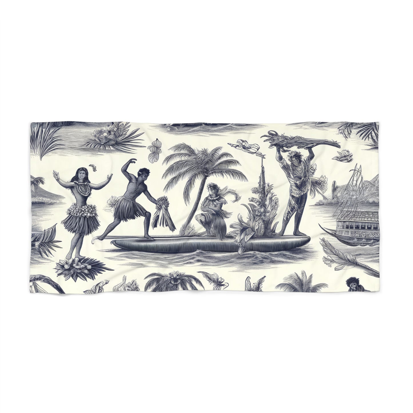 Hawaiian Life in Toile de Jouy Beach Towel