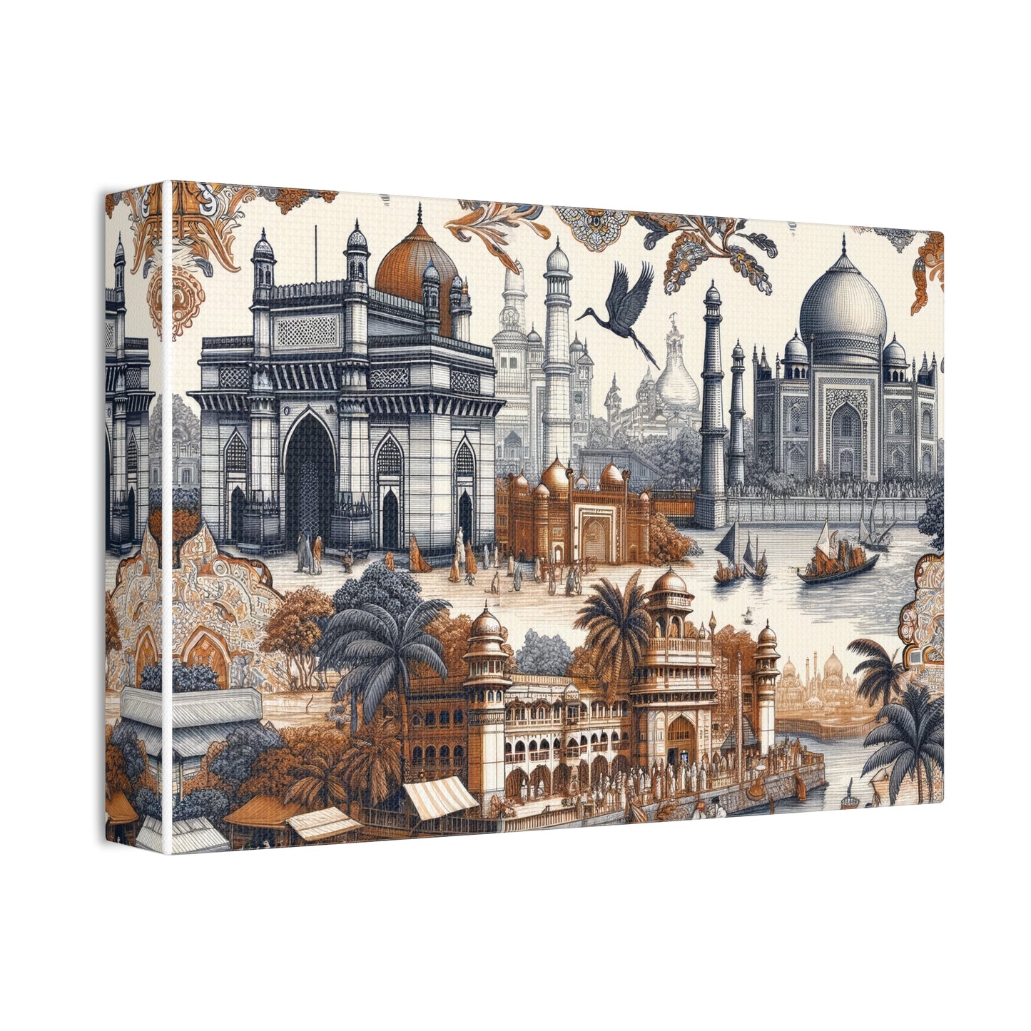 Mumbai and Taj Mahal India Art on Canvas Stretched: 12"x8", 24"x16, 40"x30" Sizes