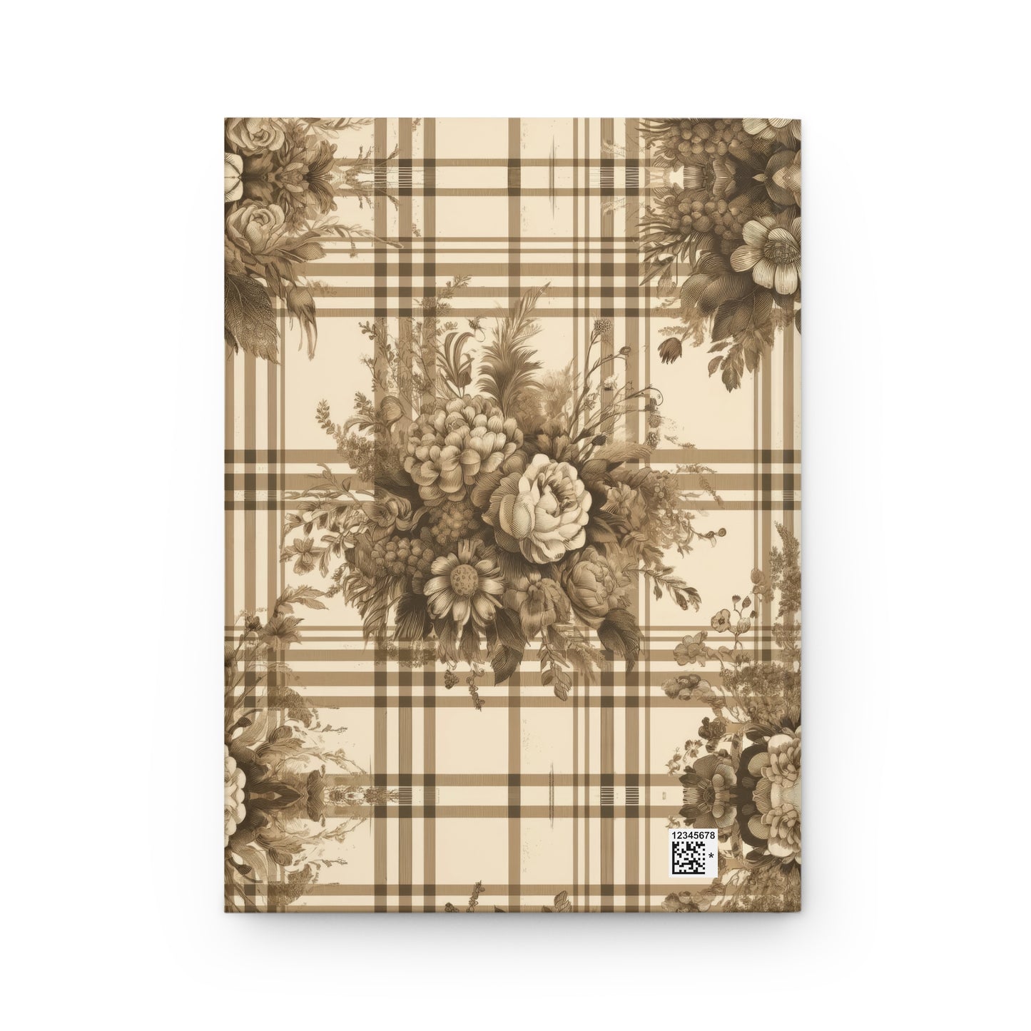 Bouquet Toile de Jouy in Brown Plaid Hardcover Journal Matte