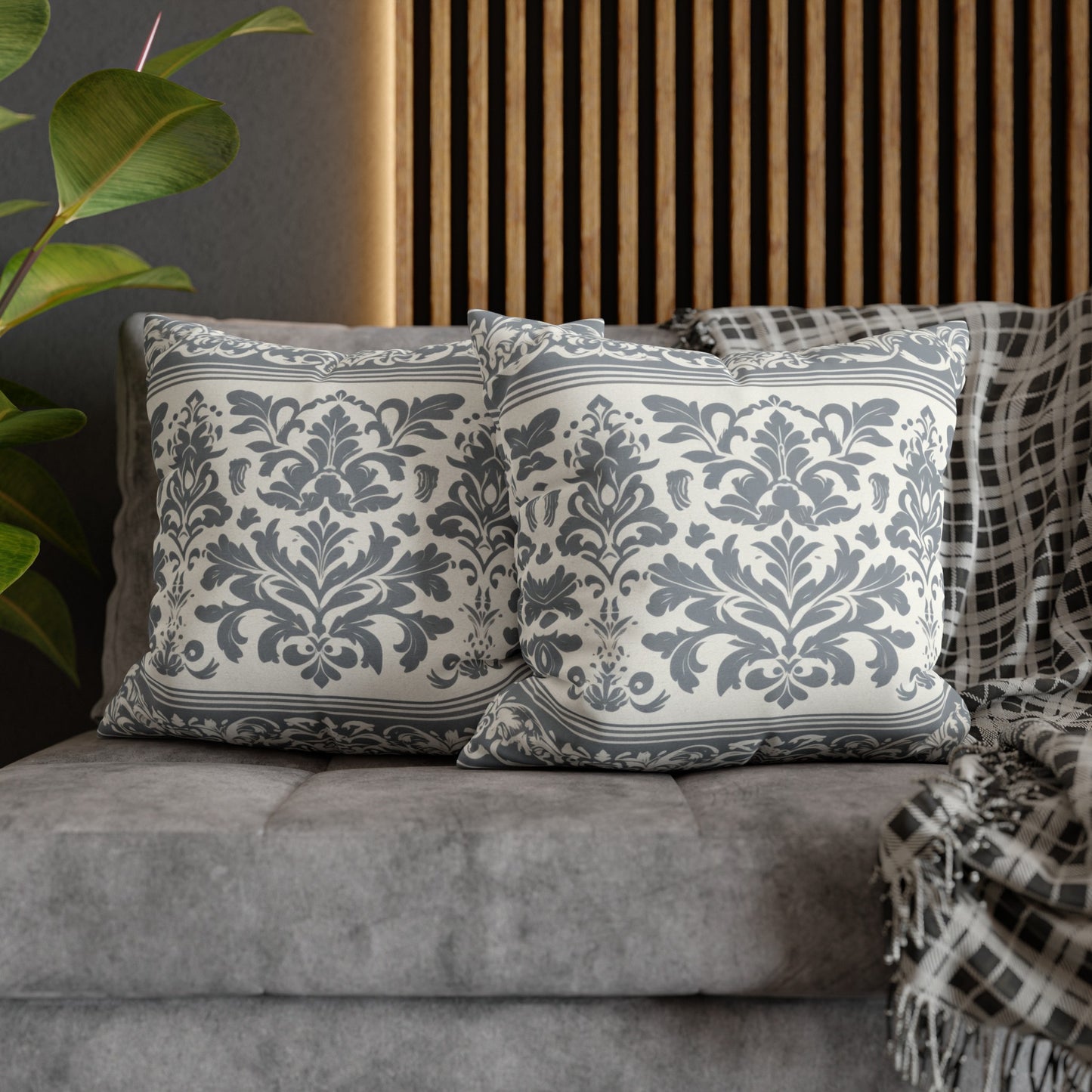 Damask in Grey Spun Polyester Square Pillow (Pillow and Pillowcase)