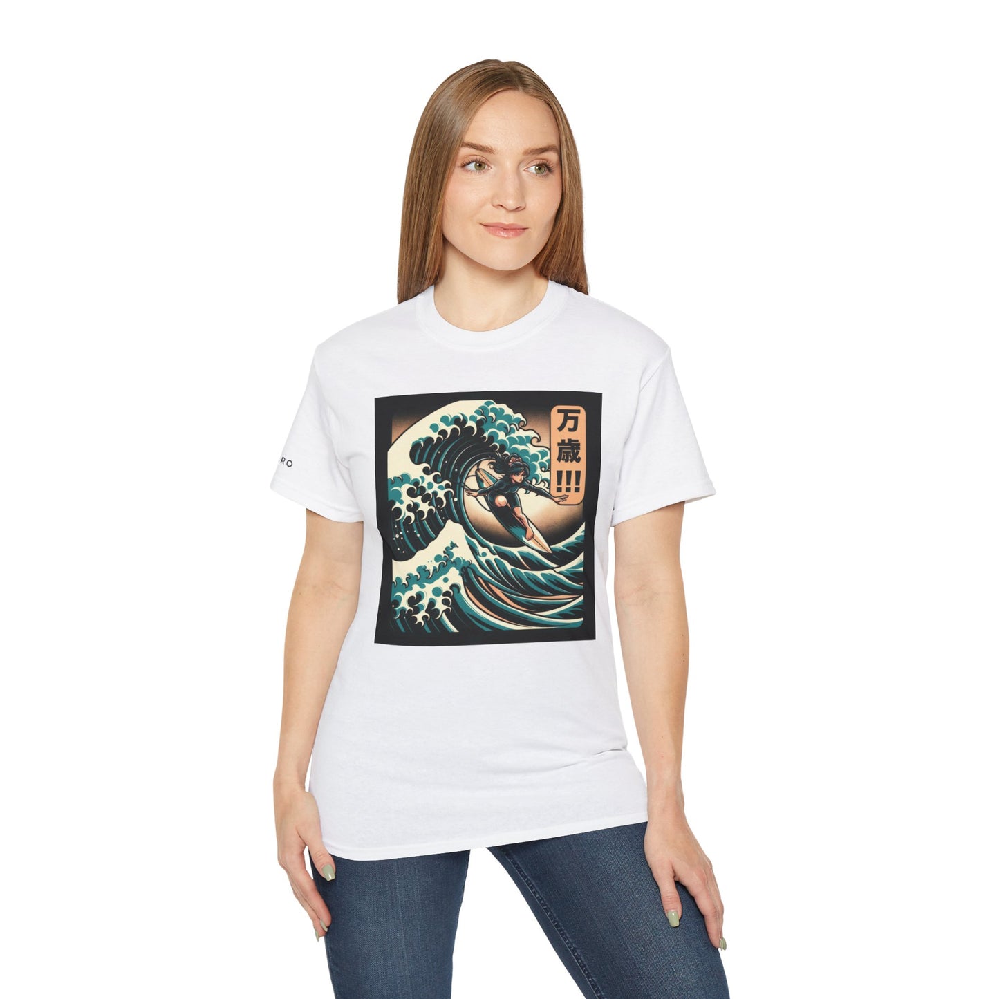 Hokusai Great Wave Woman Surfer Graphic Tee Shirt