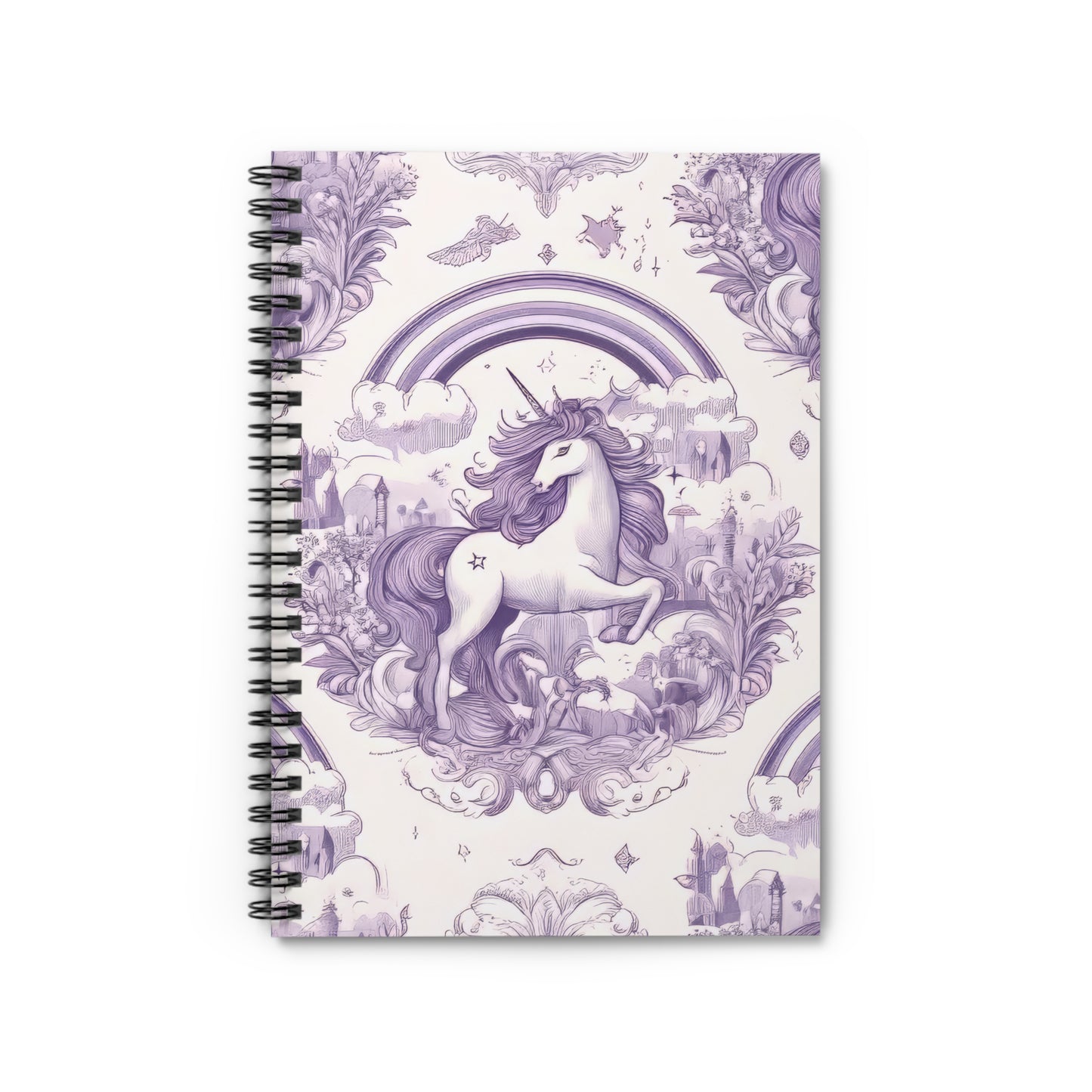 Unicorn and Rainbow in Lavender Spiral Notebook - Ruled Line