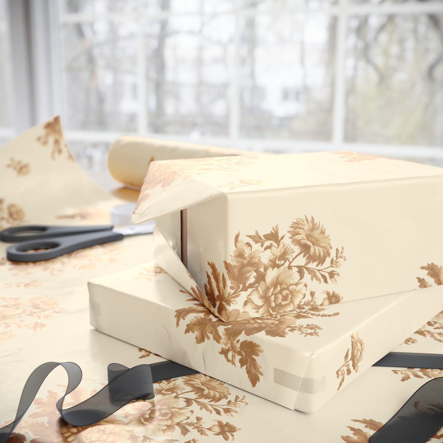 Bouquet Toile de Jouy in Brown Wrapping Paper 30"x 72"